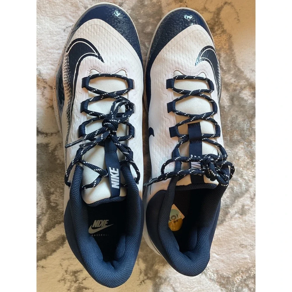 Nike Baseball Cleats‎ White Navy Men's Size 16 Synthetic Leather